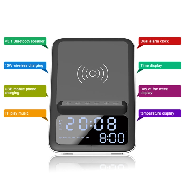 AEC BT512 Multifunctional Bluetooth Speaker 10W Wireless Charger LED Desktop Electronic Alarm Clock AEC BT512 Multifunctional Bluetooth Speaker 10W Wireless Charger LED Desktop Electronic Alarm Clock