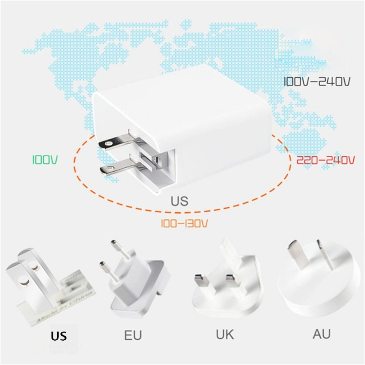 A6 65W QC 3.0 USB + PD USB-C / Type-C Dual Fast Charging Laptop Adapter + 1m USB-C / Type-C to USB-C / Type-C Data Cable Set for MacBook Series, US Plug + EU Plug + UK Plug