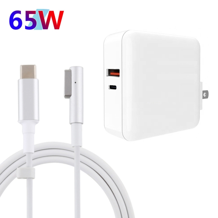 A6 PD 65W USB-C / Type-C + QC3.0 USB Laptop Adapter + 1.8m USB-C / Type-C to MagSafe 1 / L Data Cable Set for MacBook Series, US Plug