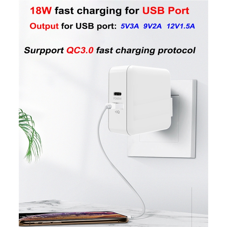 A6 PD 65W USB-C / Type-C + QC3.0 USB Laptop Adapter + 1.8m USB-C / Type-C to MagSafe 2 / T Data Cable Set for MacBook Series, US Plug + EU Plug + AU + UK Plug A6 PD 65W USB-C / Type-C + QC3.0 USB Laptop Adapter + 1.8m USB-C / Type-C to MagSafe 2 / T Data Cable Set for MacBook Series, US Plug + EU Plug + AU + UK Plug
