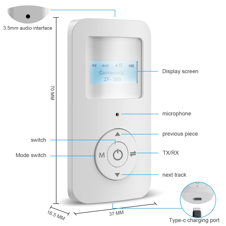ZF365 Bluetooth 5.0 Receiver Transmitter 2 in 1 Wireless Audio Adapter ZF365 Bluetooth 5.0 Receiver Transmitter 2 in 1 Wireless Audio Adapter