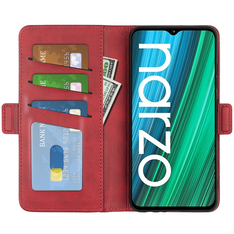 For OPPO Realme Narzo 50i Dual-side Magnetic Buckle Horizontal Flip Leather Case with Holder & Card Slots & Wallet(Red) - 3