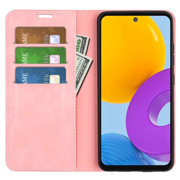 For Samsung Galaxy M52 5G Retro-skin Magnetic Suction Leather Case with Holder & Card Slots & Wallet(Pink) - 3