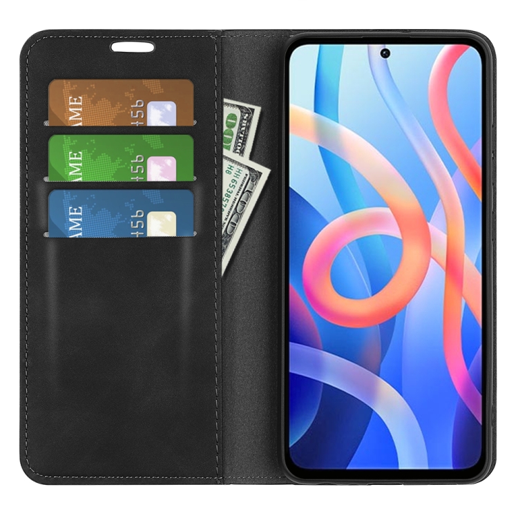 For Xiaomi Redmi Note 11 Retro-skin Magnetic Suction Leather Case with Holder & Card Slots & Wallet(Black) - 3