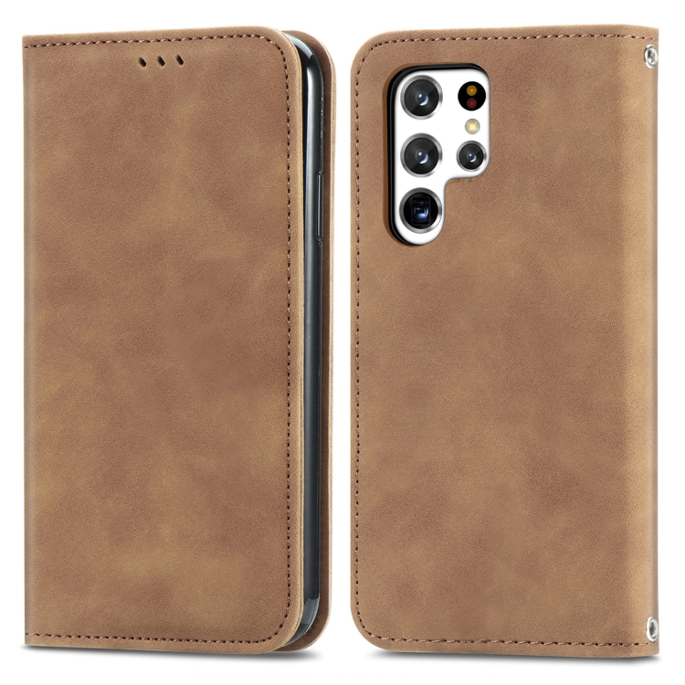 For Samsung Galaxy S22 Ultra 5G Retro Skin Feel Magnetic Horizontal Flip Leather Case with Holder & Card Slots & Wallet & Photo Frame(Brown) For Samsung Galaxy S22 Ultra 5G Retro Skin Feel Magnetic Horizontal Flip Leather Case with Holder & Card Slots & Wallet & Photo Frame(Brown)
