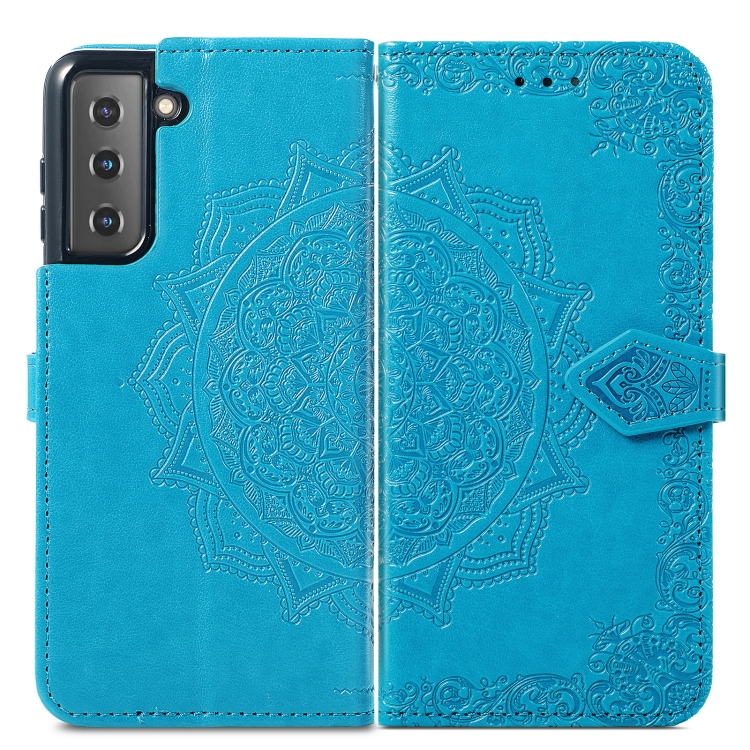 For Samsung Galaxy S22 5G Mandala Flower Embossed Horizontal Flip Leather Case with Holder & Card Slots & Wallet & Lanyard(Blue) - 1