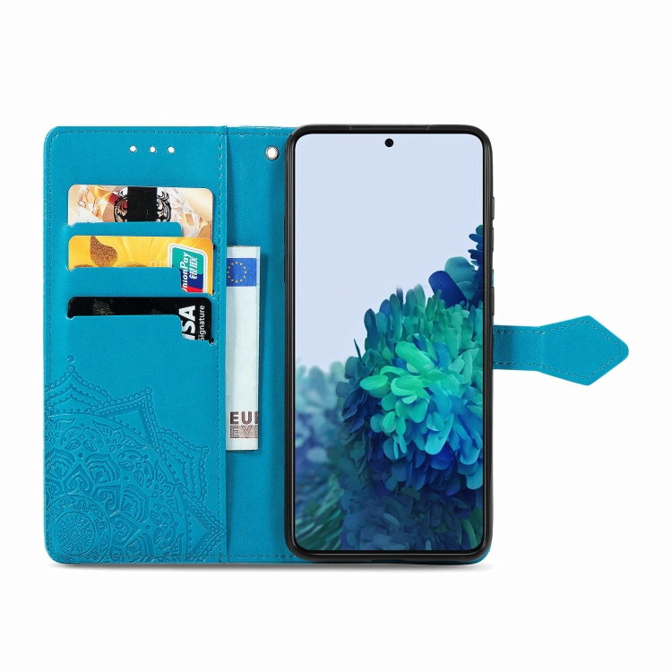 For Samsung Galaxy S22 5G Mandala Flower Embossed Horizontal Flip Leather Case with Holder & Card Slots & Wallet & Lanyard(Blue) - 2