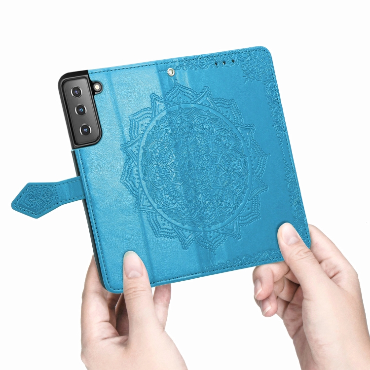 For Samsung Galaxy S22 5G Mandala Flower Embossed Horizontal Flip Leather Case with Holder & Card Slots & Wallet & Lanyard(Blue) - 4