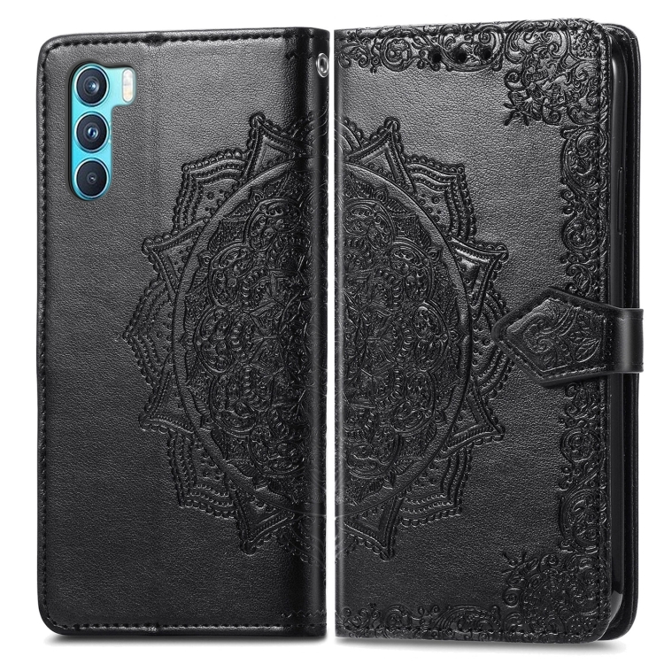 For OPPO  K9 Pro Mandala Flower Embossed Horizontal Flip Leather Case with Holder & Card Slots & Wallet & Lanyard(Black) - 1