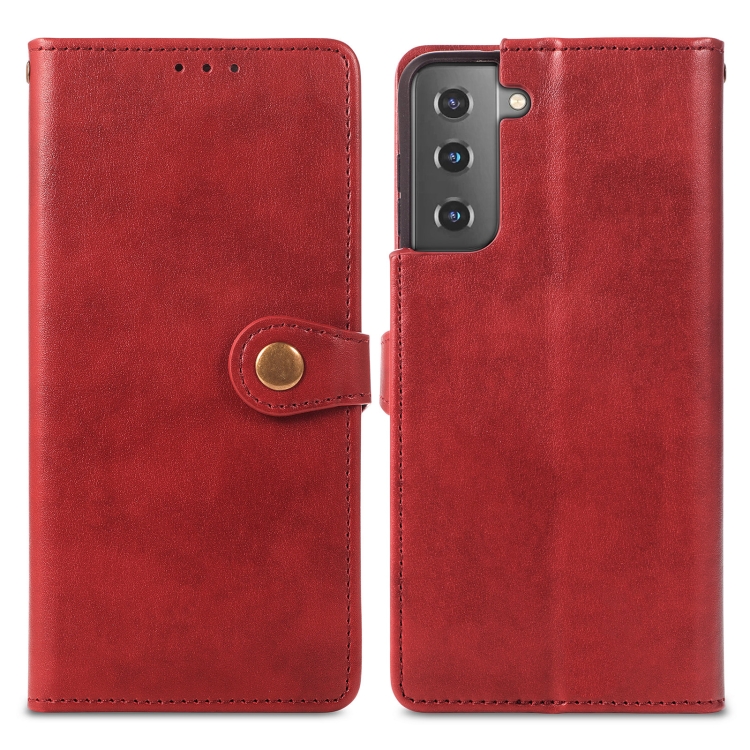 For Samsung Galaxy S22 5G Solid Color Leather Buckle Phone Case(Red) - 1