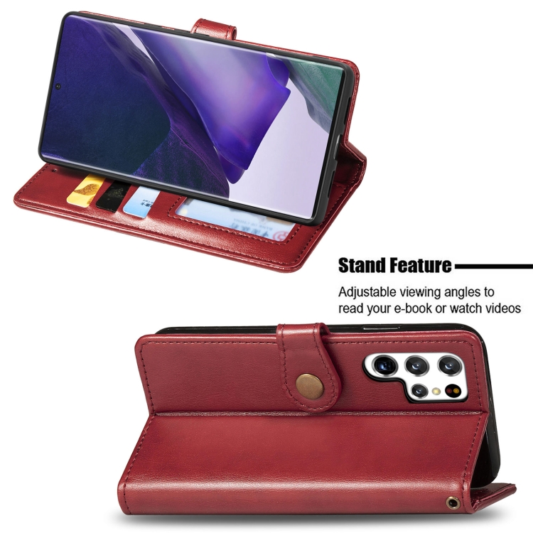 For Samsung Galaxy S22 Ultra 5G Solid Color Leather Buckle Phone Case(Red) - 3