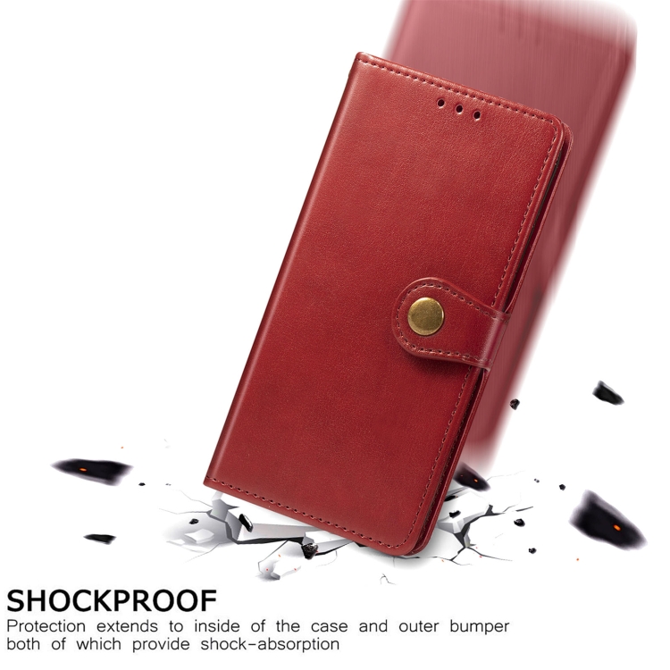 For Samsung Galaxy S22 Ultra 5G Solid Color Leather Buckle Phone Case(Red) - 6