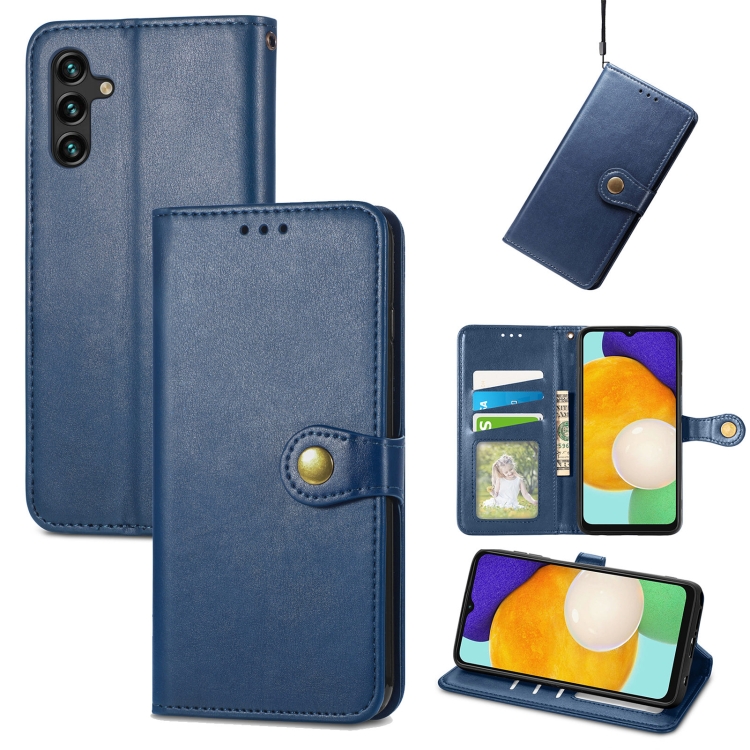 For Samsung Galaxy A13 5G Solid Color Leather Buckle Phone Case(Blue) - 1