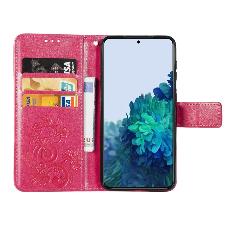 For Samsung Galaxy S22 5G Four-leaf Clasp Embossed Leather Phone Case with Lanyard & Card Slot & Wallet & Bracket Function(Magenta) For Samsung Galaxy S22 5G Four-leaf Clasp Embossed Leather Phone Case with Lanyard & Card Slot & Wallet & Bracket Function(Magenta)