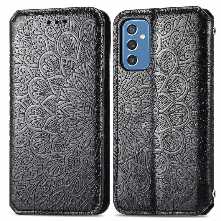 For Samsung Galaxy M52 5G Blooming Mandala Embossed Magnetic Horizontal Flip Leather Case with Holder & Card Slots & Wallet(Black) - 1