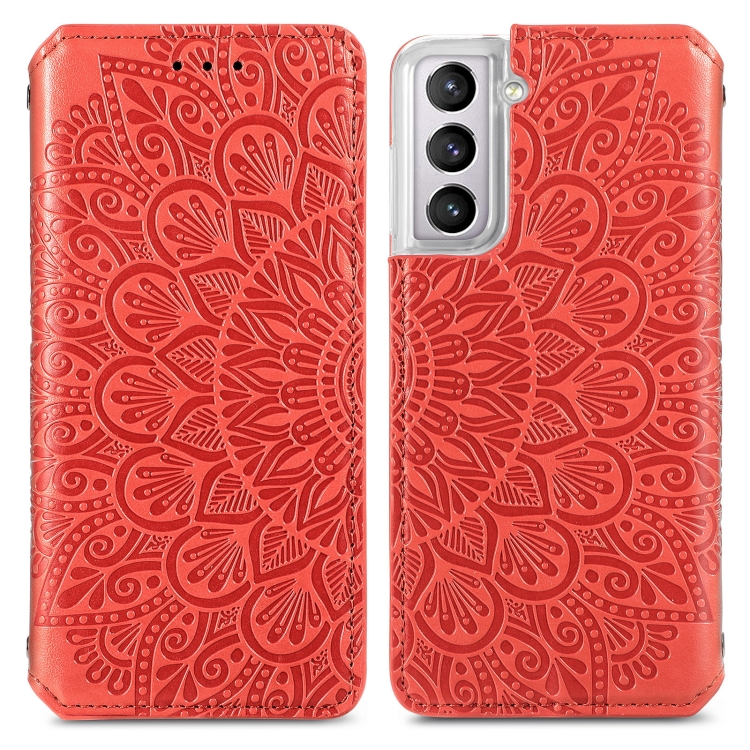 For Samsung Galaxy S22+ 5G Blooming Mandala Embossed Magnetic Horizontal Flip Leather Case with Holder & Card Slots & Wallet(Red) - 1