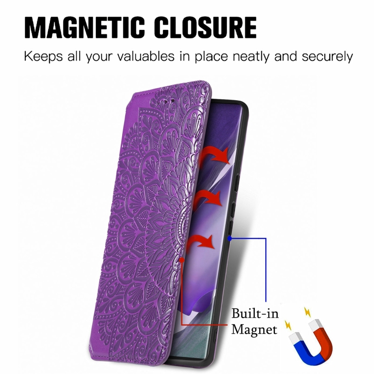 For Samsung Galaxy S22 Ultra 5G Blooming Mandala Embossed Magnetic Horizontal Flip Leather Case with Holder & Card Slots & Wallet(Purple) - 4