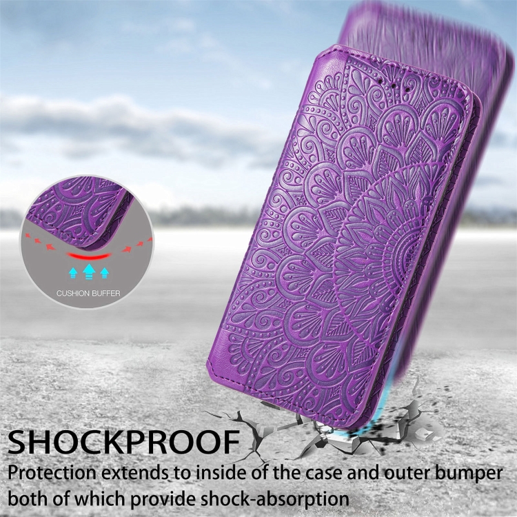 For Samsung Galaxy S22 Ultra 5G Blooming Mandala Embossed Magnetic Horizontal Flip Leather Case with Holder & Card Slots & Wallet(Purple) - 5