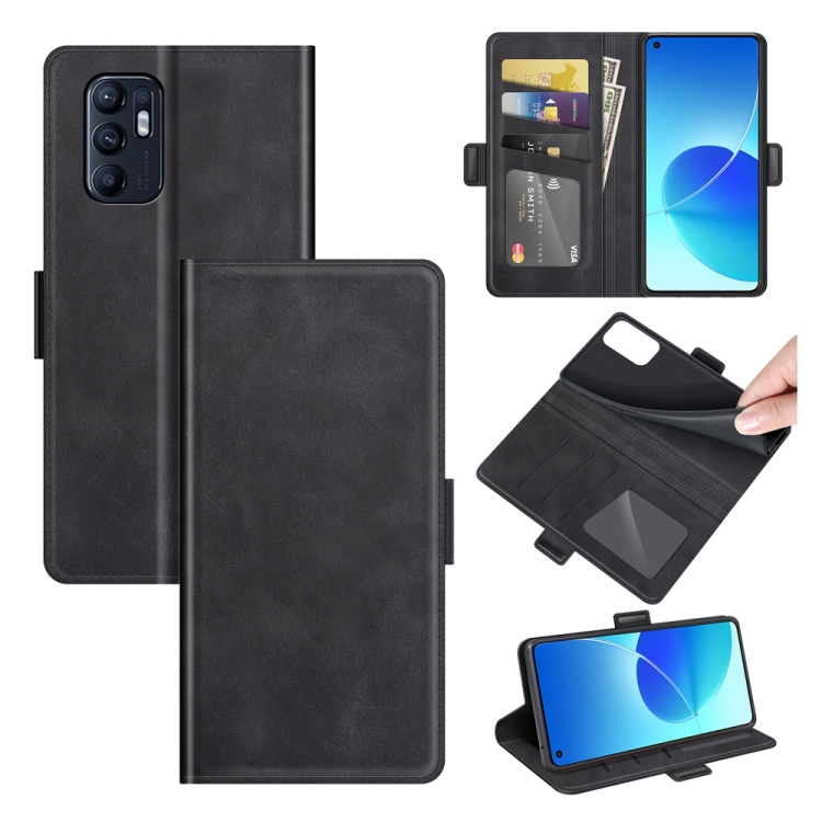 For OPPO Reno6 4G Dual-side Magnetic Buckle Horizontal Flip Leather Case with Holder & Card Slots & Wallet(Black) - 1