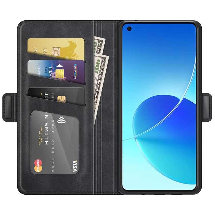 For OPPO Reno6 4G Dual-side Magnetic Buckle Horizontal Flip Leather Case with Holder & Card Slots & Wallet(Black) - 2