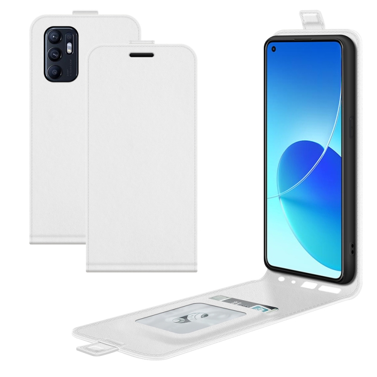 For OPPO Reno6 4G R64 Texture Vertical Flip Leather Case with Card Slots & Photo Frame(White) - 1