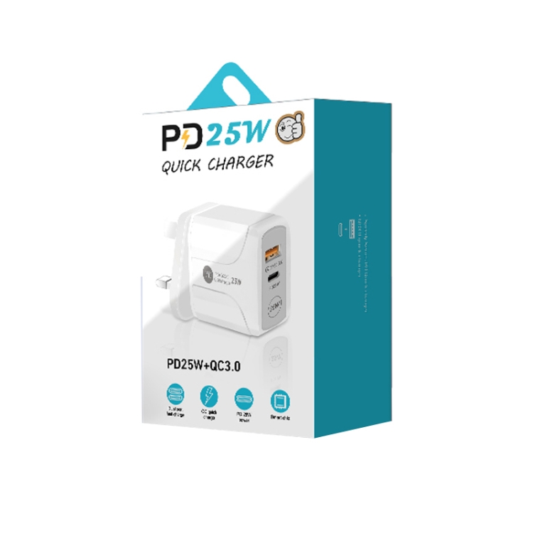 PD25W USB-C / Type-C + QC3.0 USB Dual Ports Fast Charger, UK Plug(Black) - B4