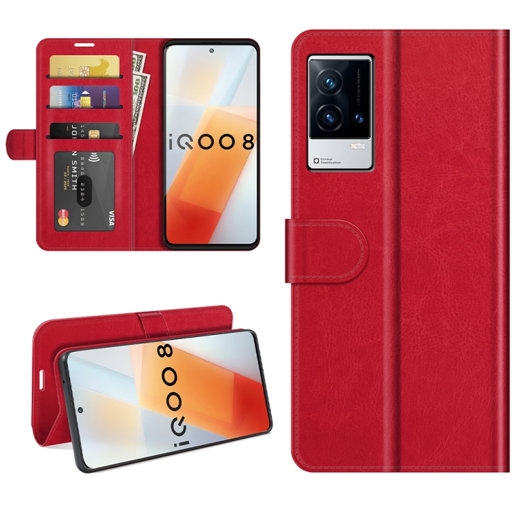 For vivo iQOO 8 R64 Texture Horizontal Flip Protective Case with Holder & Card Slots & Wallet& Photo Frame(Red) - 1