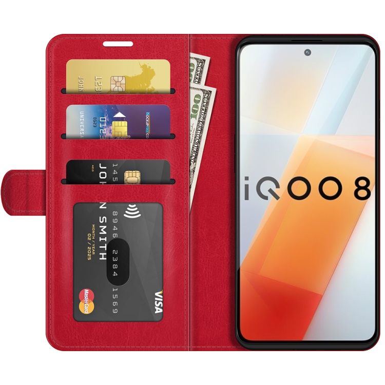 For vivo iQOO 8 R64 Texture Horizontal Flip Protective Case with Holder & Card Slots & Wallet& Photo Frame(Red) - 2