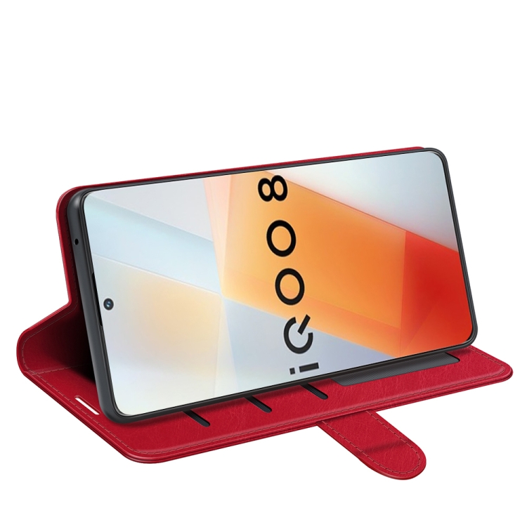 For vivo iQOO 8 R64 Texture Horizontal Flip Protective Case with Holder & Card Slots & Wallet& Photo Frame(Red) - 3