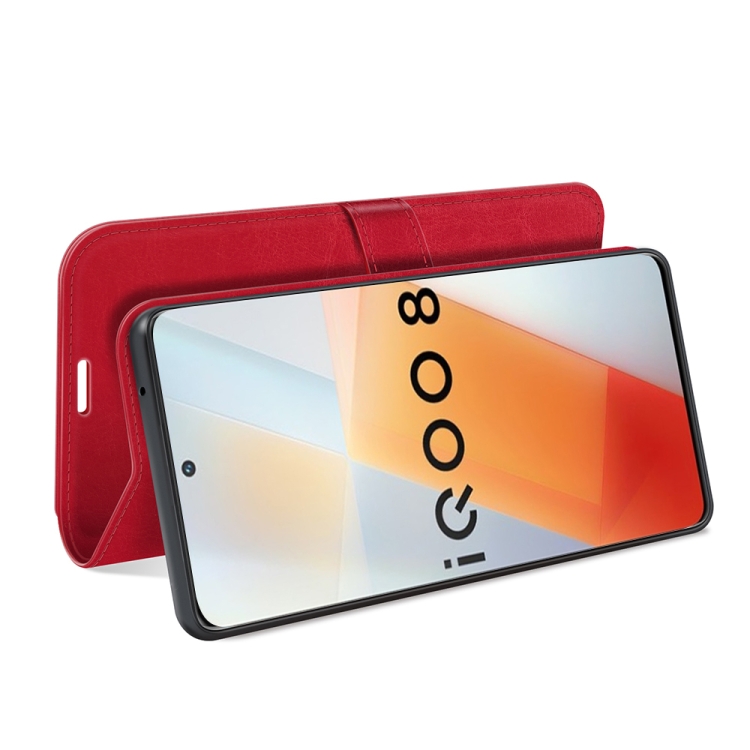 For vivo iQOO 8 R64 Texture Horizontal Flip Protective Case with Holder & Card Slots & Wallet& Photo Frame(Red) - 4