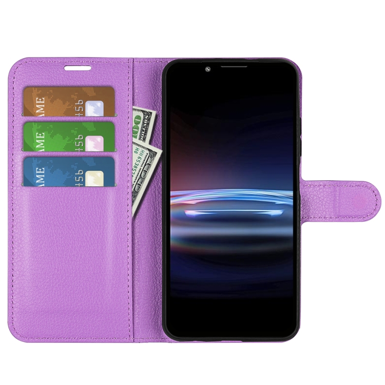 For Sony Xperia Pro-I Litchi Texture Horizontal Flip Protective Case with Holder & Card Slots & Wallet(Purple) - 4