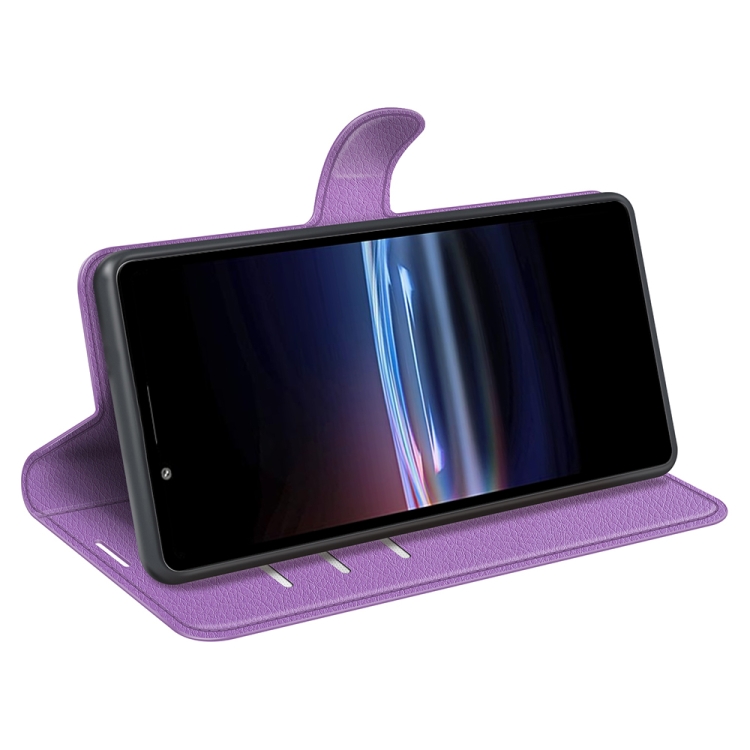 For Sony Xperia Pro-I Litchi Texture Horizontal Flip Protective Case with Holder & Card Slots & Wallet(Purple) - 5