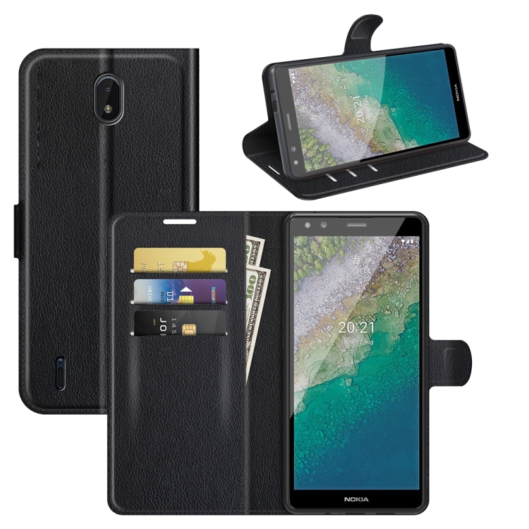 For Nokia C01 Plus Litchi Texture Horizontal Flip Protective Case with Holder & Card Slots & Wallet(Black) - 5