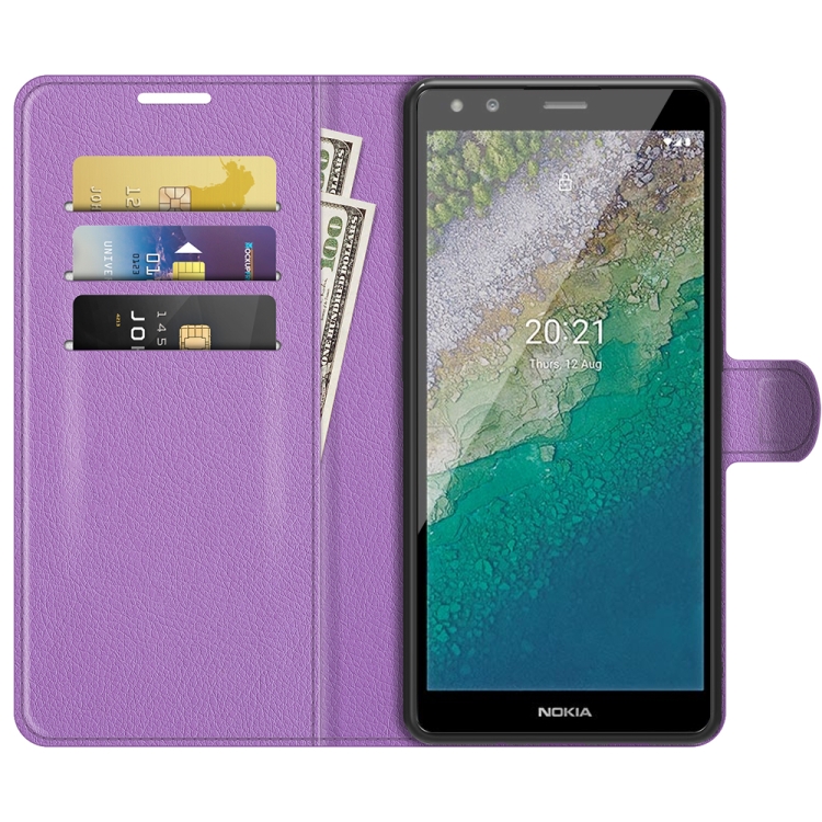 For Nokia C01 Plus Litchi Texture Horizontal Flip Protective Case with Holder & Card Slots & Wallet(Purple) - 1
