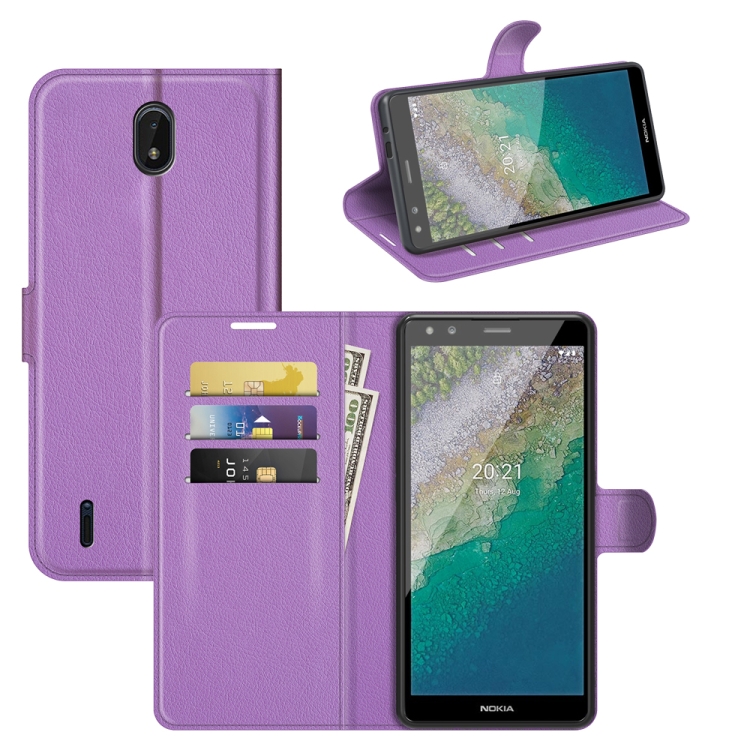 For Nokia C01 Plus Litchi Texture Horizontal Flip Protective Case with Holder & Card Slots & Wallet(Purple) - 5