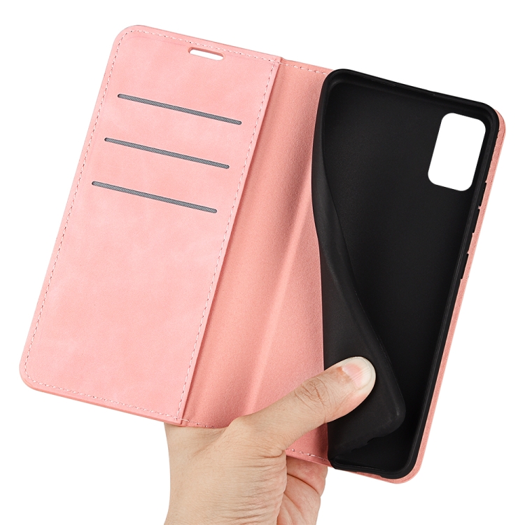 For Samsung Galaxy F52 5G Retro-skin Magnetic Suction Leather Case with Holder & Card Slots & Wallet(Pink) - 5