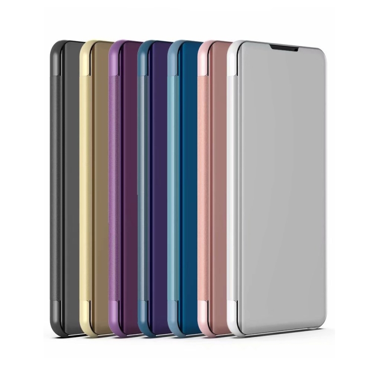 For Samsung Galaxy S22 5G Plated Mirror Horizontal Flip Leather Case with Holder(Black)