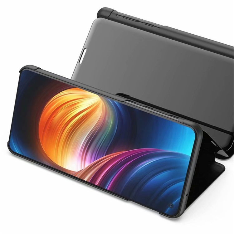 For Samsung Galaxy S22 5G Plated Mirror Horizontal Flip Leather Case with Holder(Black)