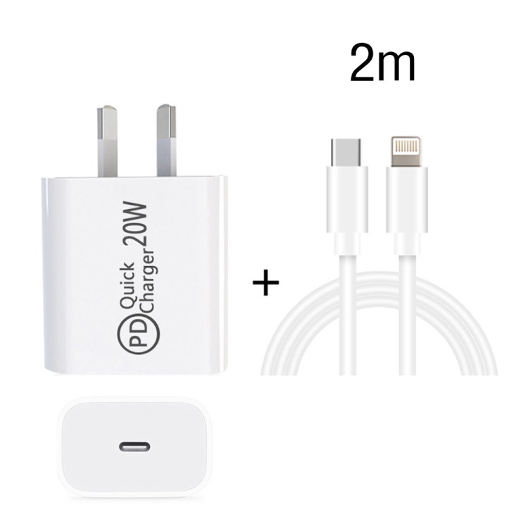 2m AU-20W PD USB-C / Type-C Travel Charger with USB-C to 8 Pin Data Cable, AU Plug