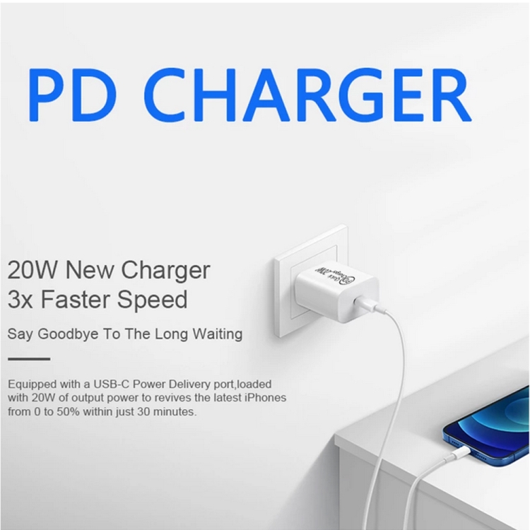 2m AU-20W PD USB-C / Type-C Travel Charger with USB-C to 8 Pin Data Cable, AU Plug