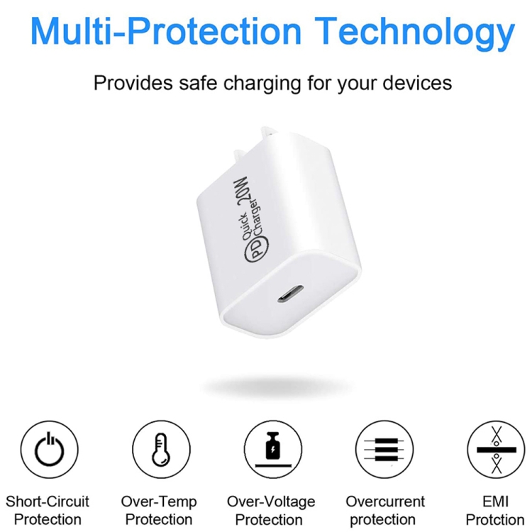 2m AU-20W PD USB-C / Type-C Travel Charger with USB-C to 8 Pin Data Cable, AU Plug