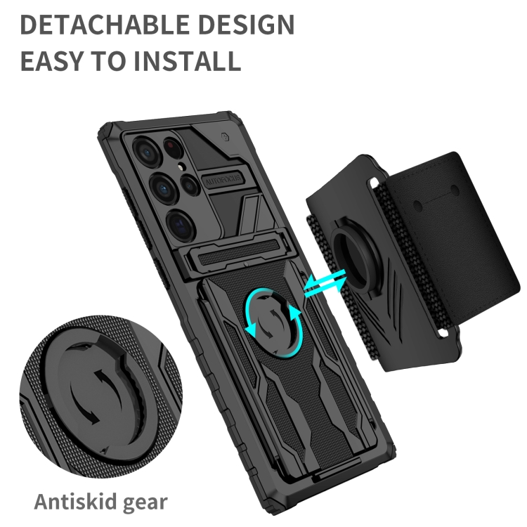 For Samsung Galaxy S22 Ultra ENKAY Armor Wristband Phone Case(Black)