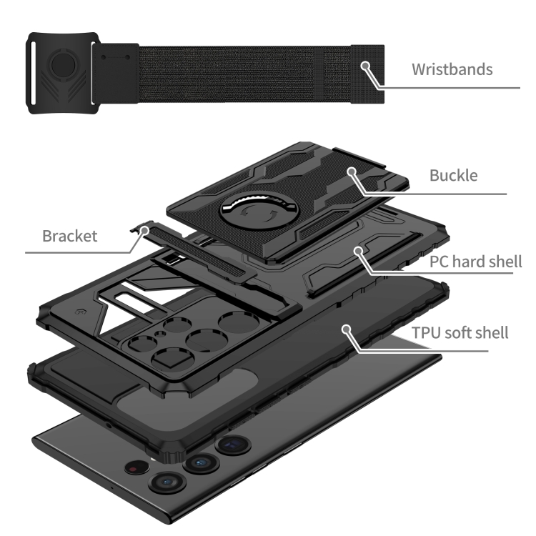 For Samsung Galaxy S22 Ultra ENKAY Armor Wristband Phone Case(Black)