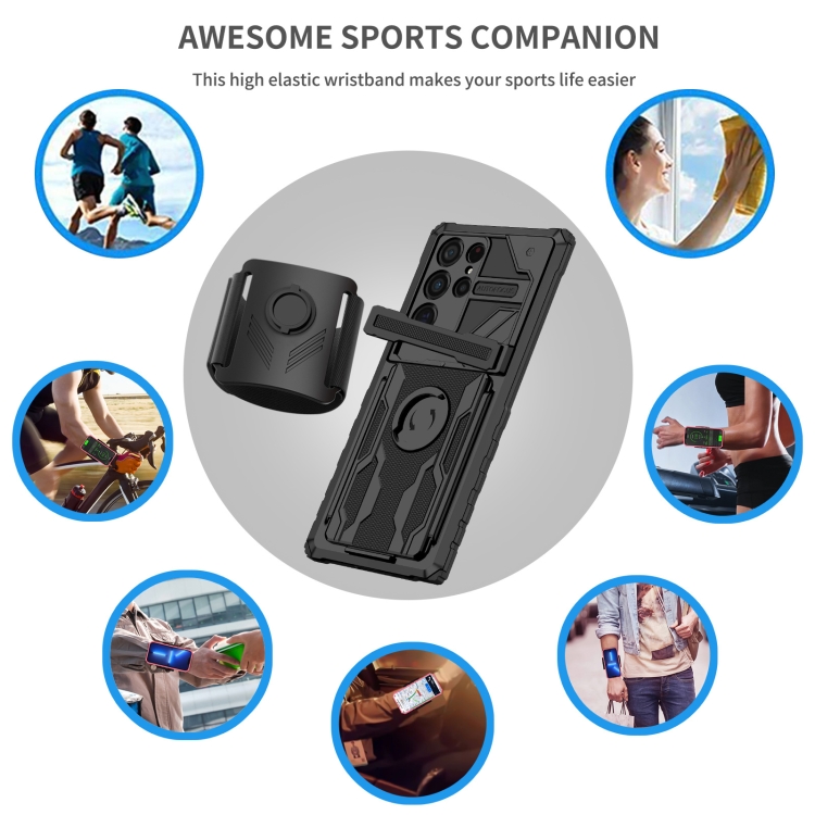 For Samsung Galaxy S22 Ultra ENKAY Armor Wristband Phone Case(Black)