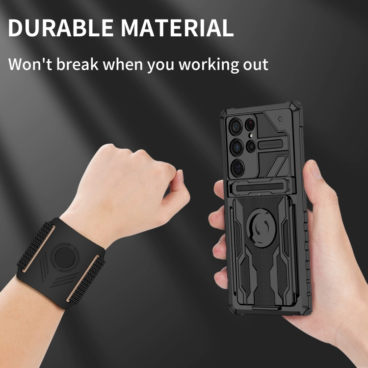 For Samsung Galaxy S22 Ultra ENKAY Armor Wristband Phone Case(Black)