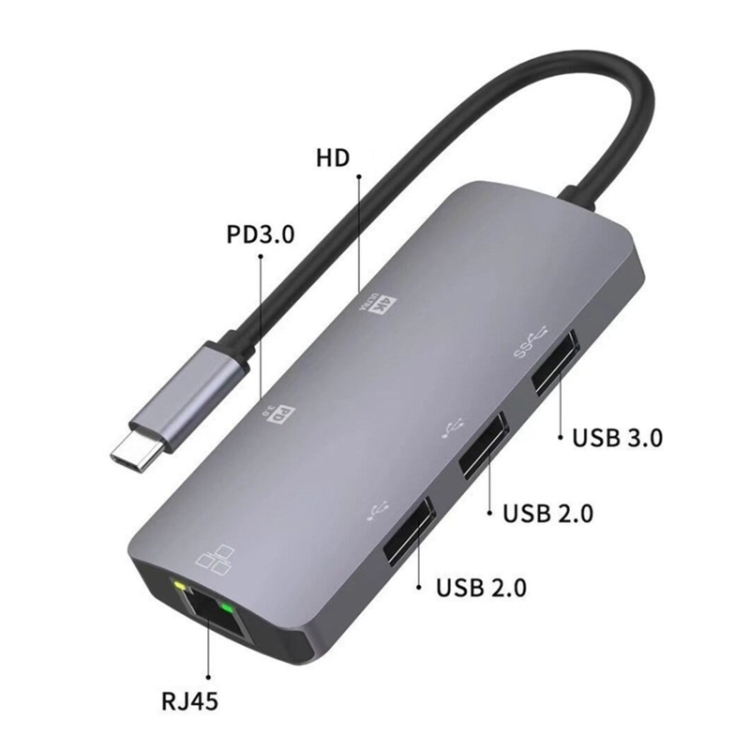UC910 6-IN-1 Type-C a HD + PD3.0 + RJ45 + USB3.0 + USB2.0 x 2 HUB Adapter - 2