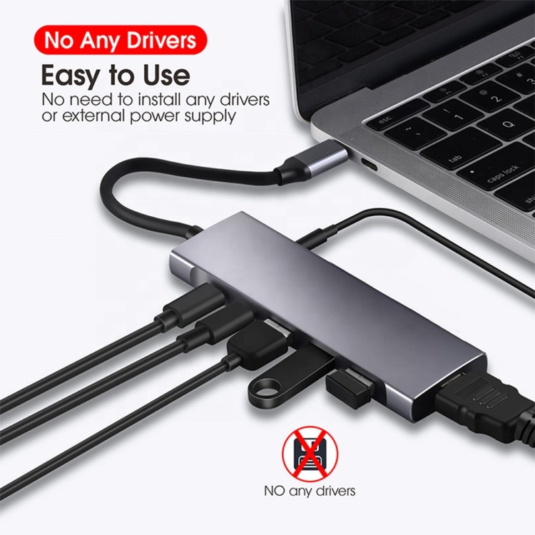 9-IN-1 USB Tipo C a HDMI + USB3.0x3 + Tipo-C + PD + SD / TF + Adaptador de HUB de audio - 3
