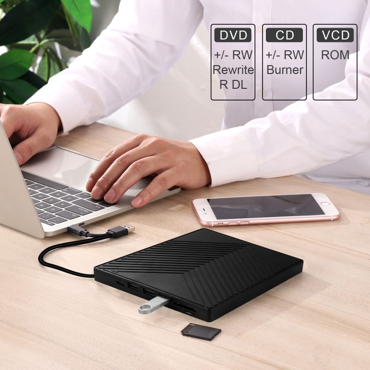 6-in-1 CD and DVD Recorder External USB 3.0 Optical Drive