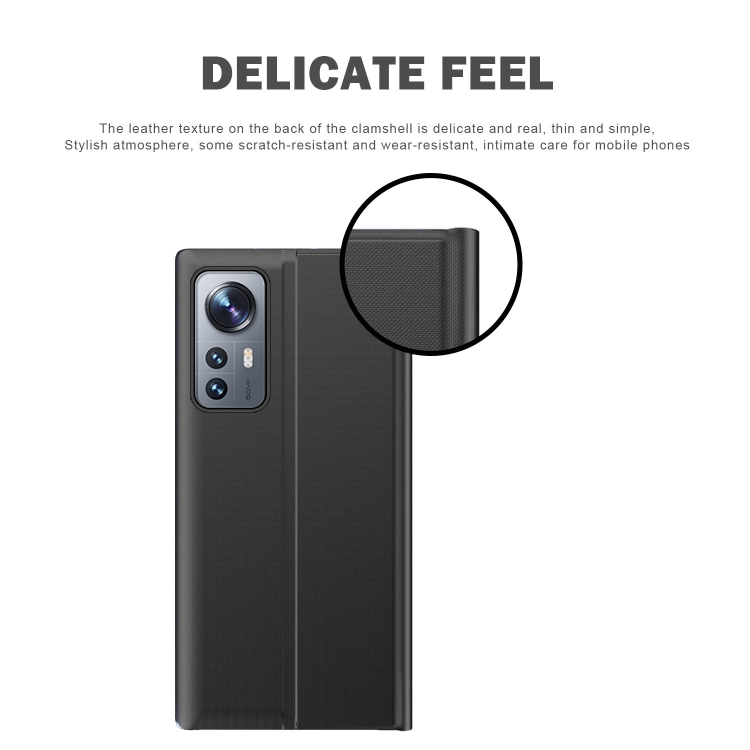 For Xiaomi 12 Pro Side Display Magnetic Plain Texture Cloth + PC Case with Holder(Black) - B3