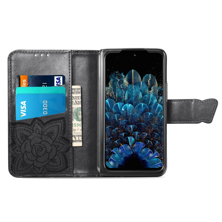 For OPPO Find N Butterfly Love Flower Embossed  Leather Case(Black) - 2